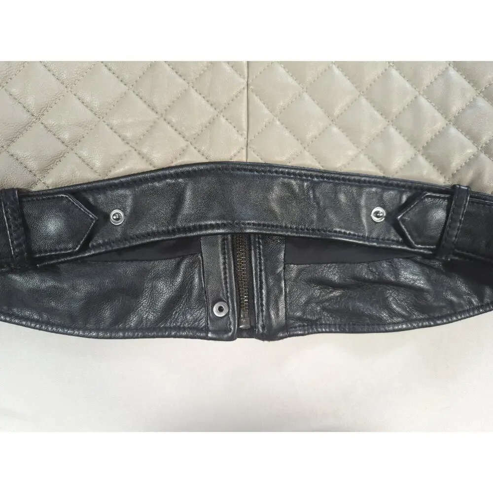 BCBGMAXAZRIA Jacket XS Black Beige Quilted Lamb Leather Moto Biker Womens